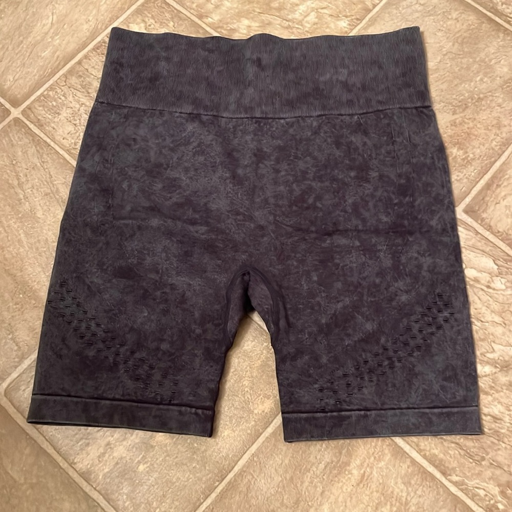 Grey Acid Wash Elastic Athletic Shorts